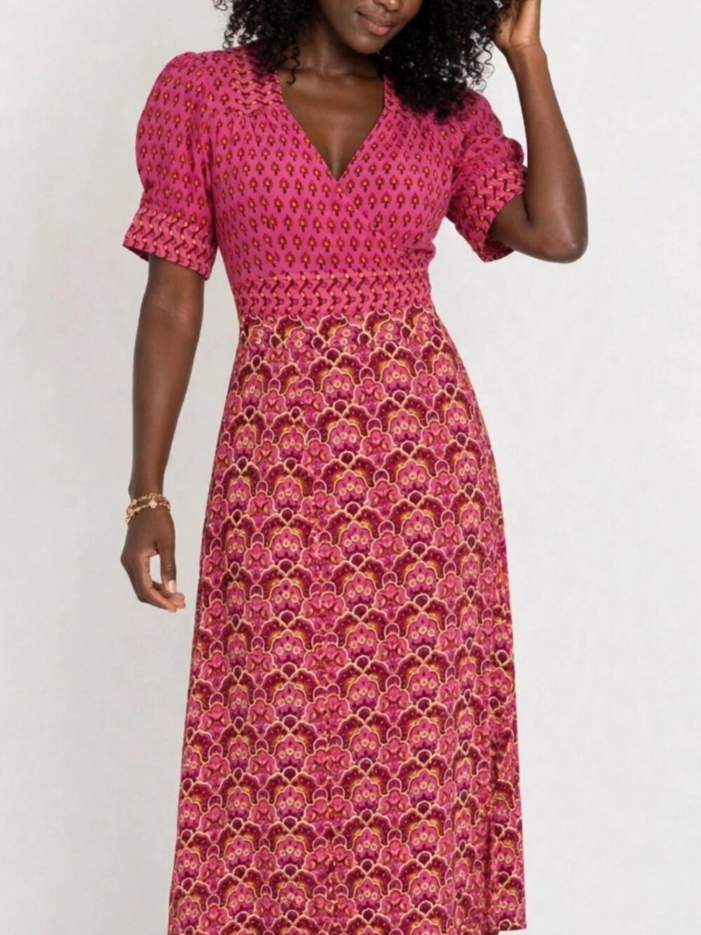 Plenty by Tracy Reese Silk Dress Size 4 Mixed Print Pink Burgundy Sash Tie Back